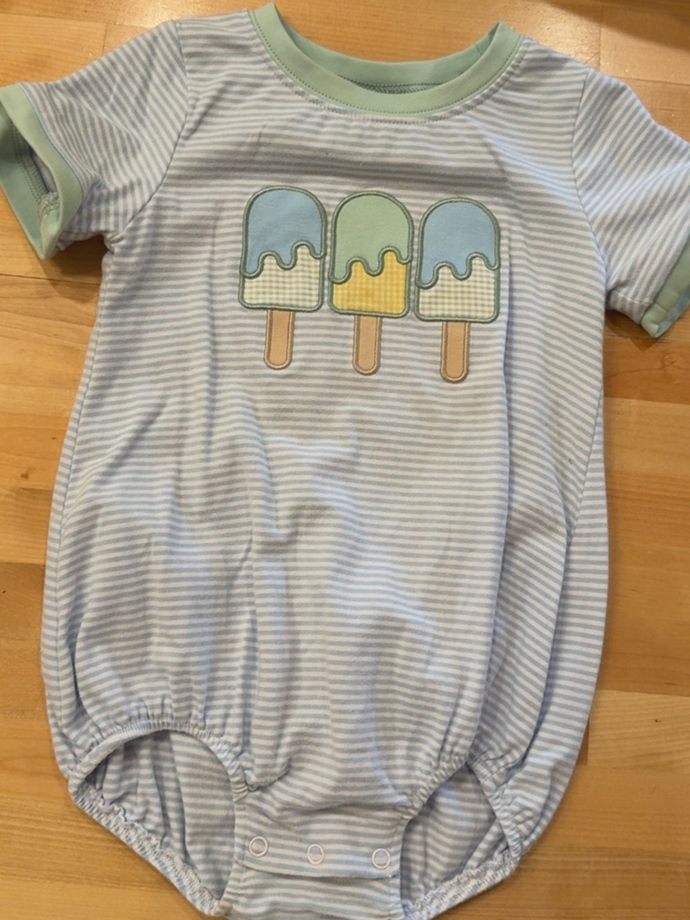 Baby Blue Striped bubble with Popsicle Appliqués